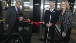 Yves Desjardins-Siciliano, president and CEO of VIA Rail, inaugurated the new Ottawa Station facilities in the presence of Kate Young, Parliamentary Secretary to the Minister of Science and Sport, the Minister of Public Services and Procurement and Accessibility, the Honorable Chantal Petitclerc, Senator, and Jim Tokos, vice-president of the Canadian Council of the Blind. Yves Desjardins-Siciliano, president and CEO of VIA Rail, inaugurated the new Ottawa Station facilities in the presence of Kate Young, Parliamentary Secretary to the Minister of Science and Sport, the Minister of Public Services and Procurement and Accessibility, the Honorable Chantal Petitclerc, Senator, and Jim Tokos, vice-president of the Canadian Council of the Blind.