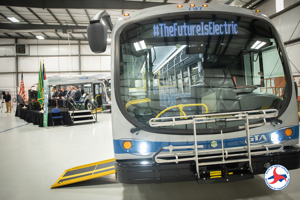 State and local officials gathered Feb. 21 to celebrate the GTA's new electric bus fleet.
