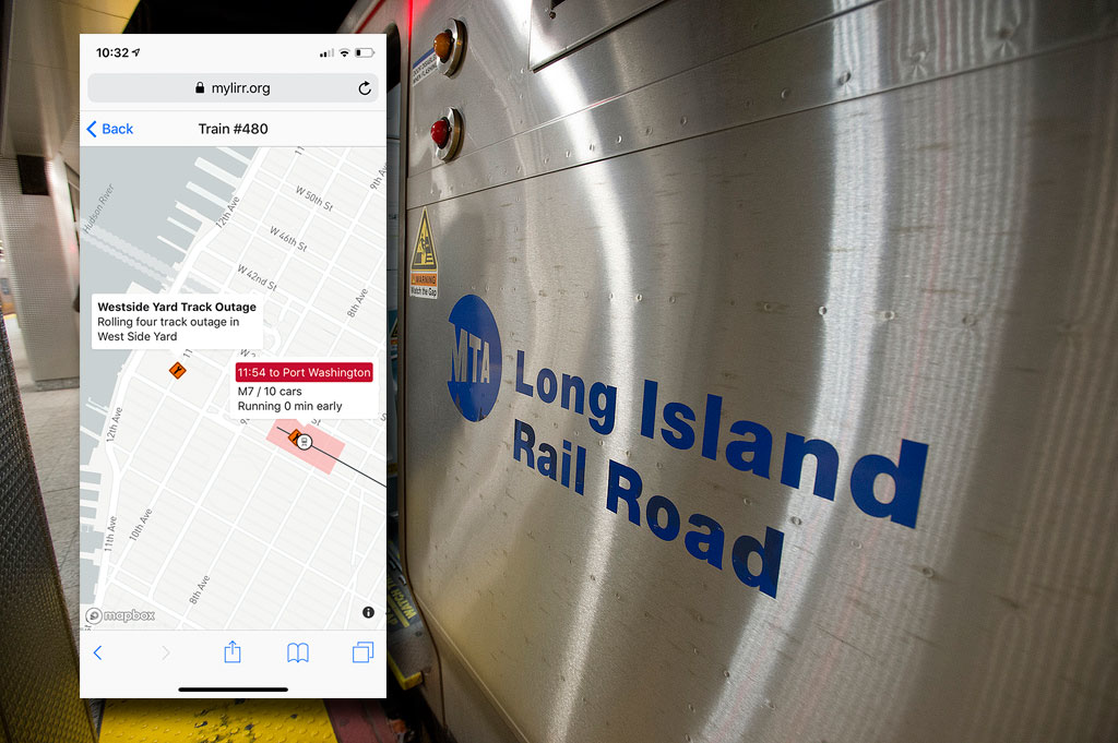 A Feb. 5 screen grab from mylirr.org shows a scheduled departure out of Penn Station, as well as nearby track outages.