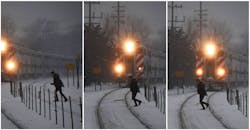 A trespasser and a Metra train in the Chicago area. Cook County, where Chicago is located, ranked second in the U.S. for the most trespasser casualties between Nov. 2013 to Oct. 2017 according to FRA data. A trespasser and a Metra train in the Chicago area. Cook County, where Chicago is located, ranked second in the U.S. for the most trespasser casualties between Nov. 2013 to Oct. 2017 according to FRA data.