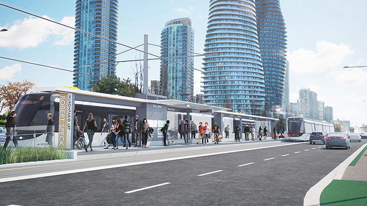 An artist rendering of the Robert Speck stop that is part of the Hurontario LRT project.