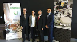 Left to right: Alan Young, Principal Research Engineer-Electrodes Manager, Ballard Power Systems Inc.; Josipa Petrunic, Executive Director & Chief Executive Officer, CUTRIC; Xianguo Li, Professor, Mechanical and Mechatronics Engineering, University of Waterloo; Sanjeev Gill, Associate Vice President, Innovation, University of Waterloo.