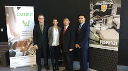 Left to right: Alan Young, Principal Research Engineer-Electrodes Manager, Ballard Power Systems Inc.; Josipa Petrunic, Executive Director & Chief Executive Officer, CUTRIC; Xianguo Li, Professor, Mechanical and Mechatronics Engineering, University of Waterloo; Sanjeev Gill, Associate Vice President, Innovation, University of Waterloo. Left to right: Alan Young, Principal Research Engineer-Electrodes Manager, Ballard Power Systems Inc.; Josipa Petrunic, Executive Director & Chief Executive Officer, CUTRIC; Xianguo Li, Professor, Mechanical and Mechatronics Engineering, University of Waterloo; Sanjeev Gill, Associate Vice President, Innovation, University of Waterloo.