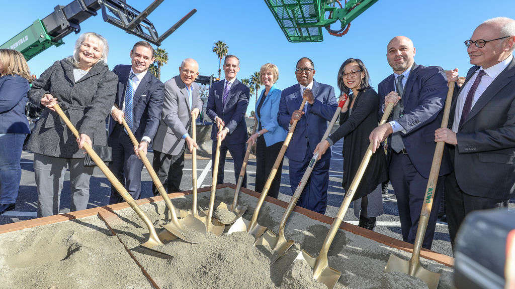 City and airport officials gathered at an event March 14 to celebrate the groundbreaking of the automated people mover at LAX.
