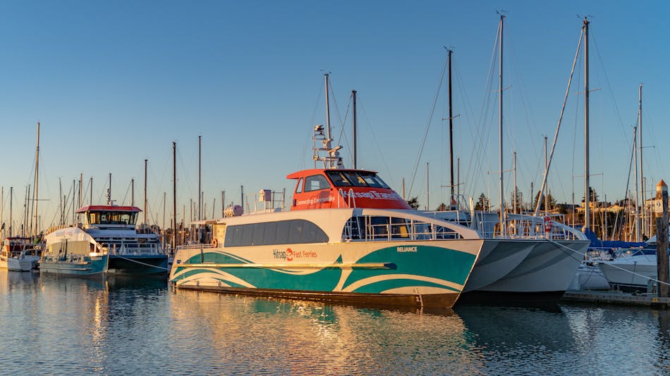 Kitsap Transit&apos;s new ferry &apos;Reliance&apos; docked in front of &apos;Waterman,&apos; which was launched in February. A third vessel is expected to be launched in the summer of 2019.