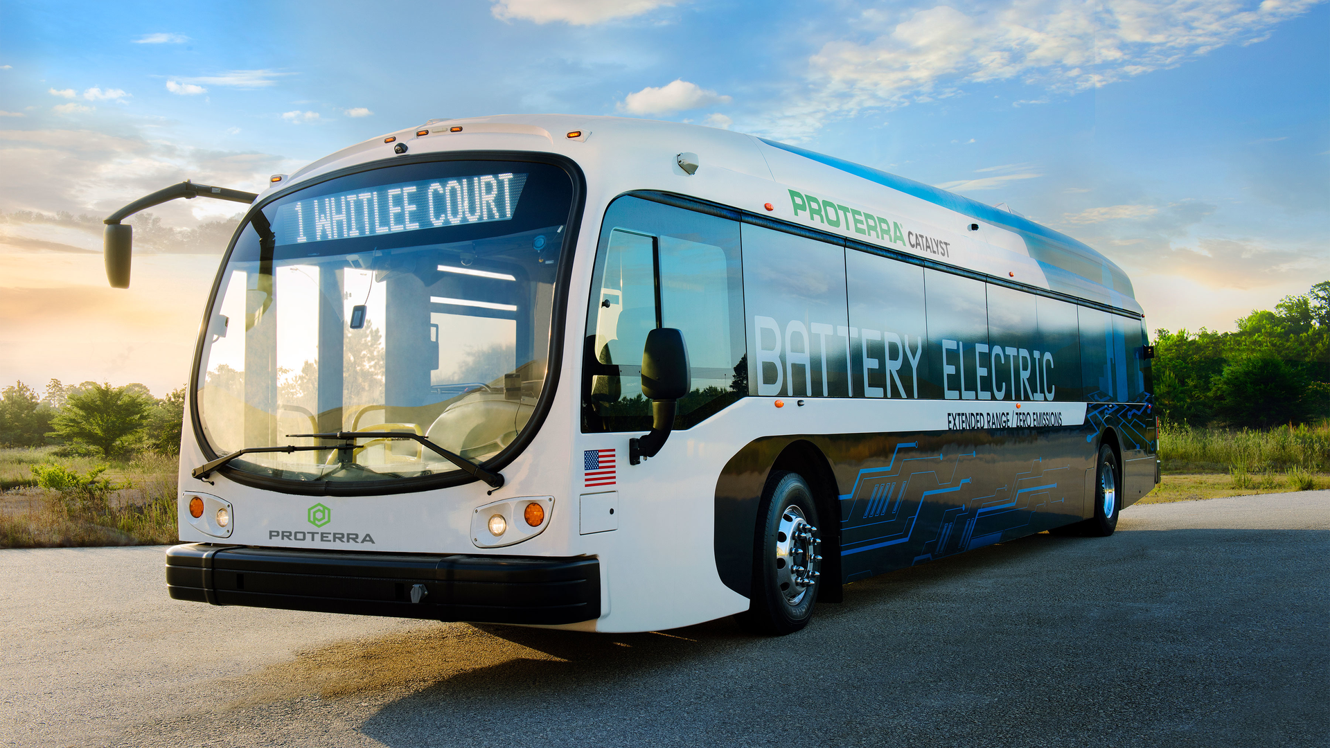 A 40-foot Proterra Catalyst&circledR; battery electric bus.