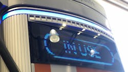 An electric bus charging station. An electric bus charging station.