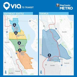 Customers in the service areas can use the Via app or call 206-258-7739 to hail a ride to and from five Link light rail stations where they can board a Metro bus or a Link light rail train. Customers in the service areas can use the Via app or call 206-258-7739 to hail a ride to and from five Link light rail stations where they can board a Metro bus or a Link light rail train.