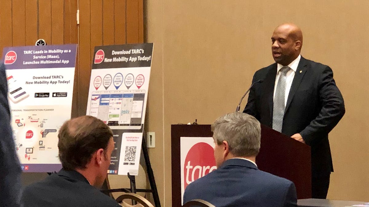 TARC Executive Director Ferdinand L. Risco, Jr., speaks at a press conference May 20 announcing the TARC Mobility App and Dynamic Trip Planner.
