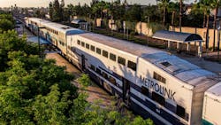 Passengers board one of the Sentinel rail cars operated by Metrolink in this September 2018 image. Passengers board one of the Sentinel rail cars operated by Metrolink in this September 2018 image.