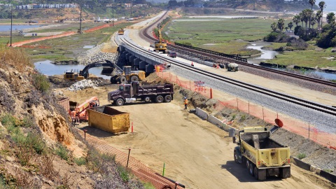 The double track bridge can be seen over the San Elijo Lagoon in this file image.