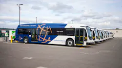 All 10 battery-electric, zero-emission buses are at the ready to transport passengers around Mineta San José International Airport.