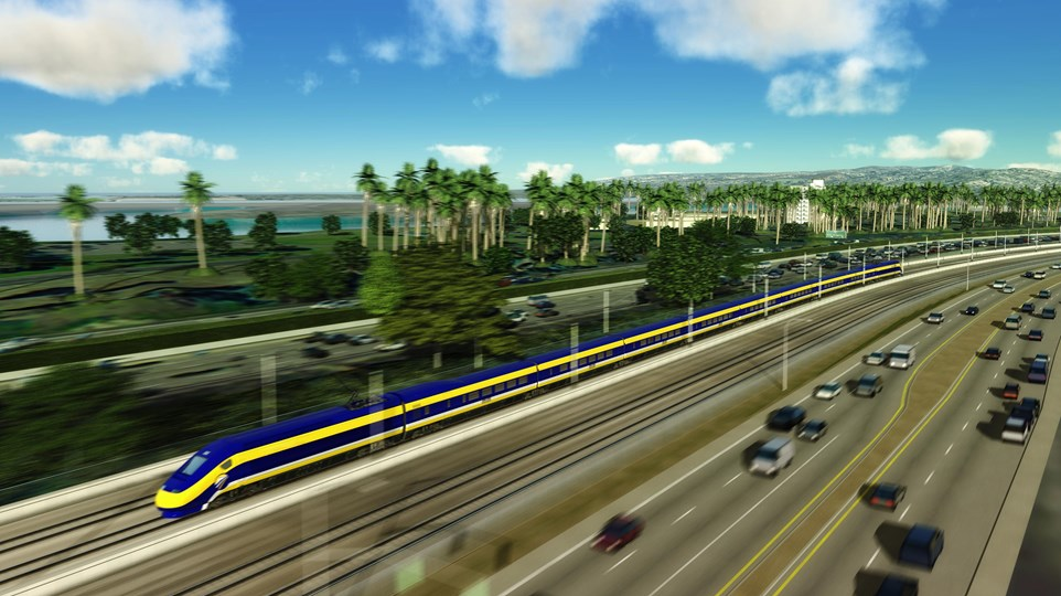 Rendering of HSR train in Mission Bay