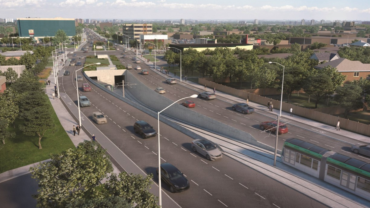 A rendering of the Finch West LRT station portal.