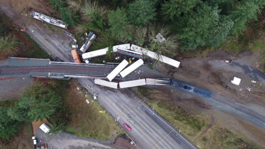 An aerial view of the derailment site in 2017.