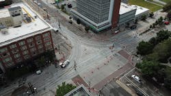 An aerial view of the work area. An aerial view of the work area.