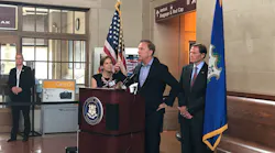 Gov. Lamont speaks at an event marking the one-year anniversary of the Ctrail Hartford Line.