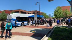 An event to celebrate the unveiling of the Laker Line&apos;s new 60-foot articulated bus.