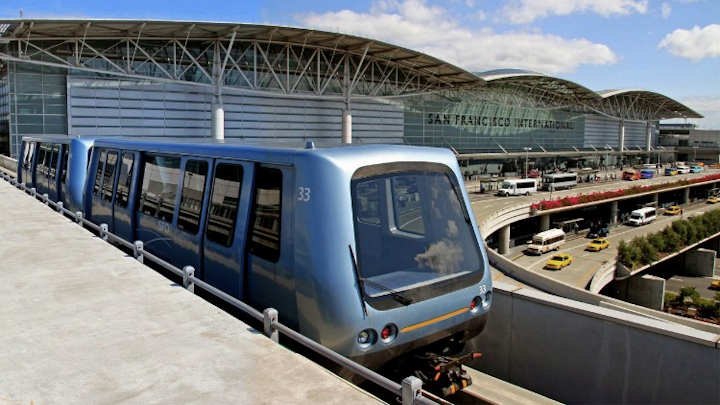 The BOMBARDIER INNOVIA APM 100 automated people mover system at San Francisco International Airport.