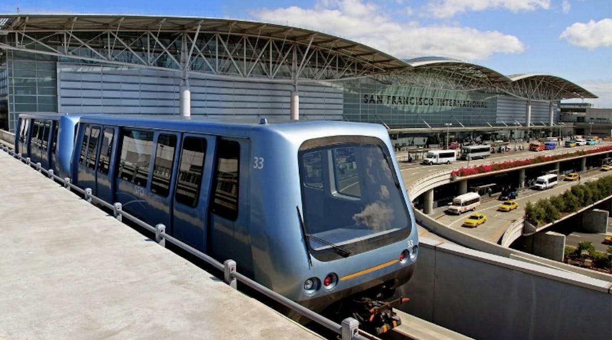 The BOMBARDIER INNOVIA APM 100 automated people mover system at San Francisco International Airport.