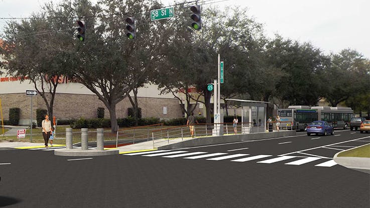 A rendering of what a stop on the proposed BRT route could look like.