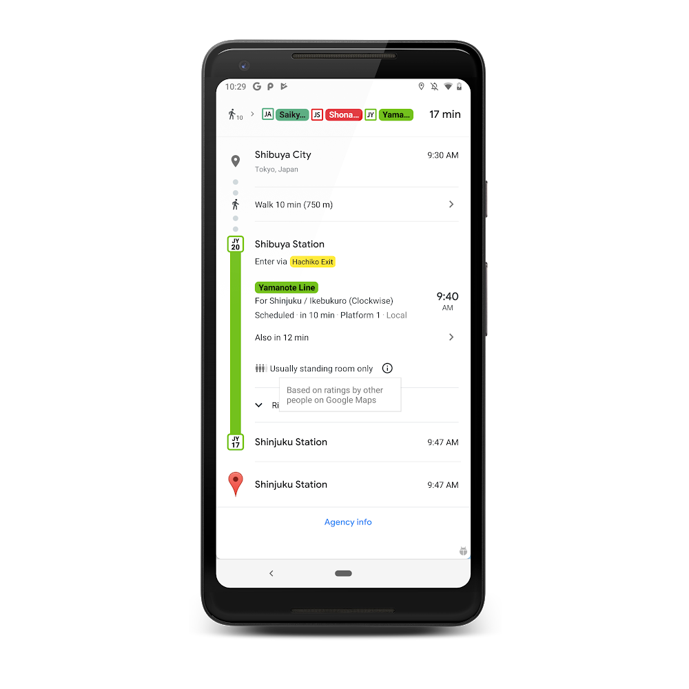 Google Maps now includes a crowdedness prediction that allows users to see how crowded a given mode of transit usually is.