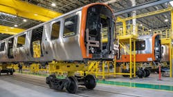 One of the new Orange Line cars for MBTA at CRRC MA's manufacturing facility in Springfield, Mass. One of the new Orange Line cars for MBTA at CRRC MA's manufacturing facility in Springfield, Mass.
