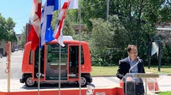 Arthur Nicolet, CEO of Transdev Canada, speaking at the June 27 launch of Montreal's autonomous shuttle. Arthur Nicolet, CEO of Transdev Canada, speaking at the June 27 launch of Montreal's autonomous shuttle.