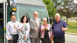 Left to right, Kingsville Mayor Nelson Santos, St. Clair President Patti France, Windsor Mayor Drew Dilkens, Leamington Mayor Hilda MacDonald and Essex Mayor Larry Snively during the inaugural run of Route 42. Left to right, Kingsville Mayor Nelson Santos, St. Clair President Patti France, Windsor Mayor Drew Dilkens, Leamington Mayor Hilda MacDonald and Essex Mayor Larry Snively during the inaugural run of Route 42.