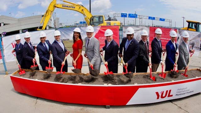 Groundbreaking ceremony to officially launch construction of the future R&eacute;seau express m&eacute;tropolitain (REM) station at YUL Montr&eacute;al-Trudeau International Airport.