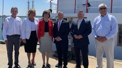 Left to right: Casco Bay Lines General Manager Berg, FTA Acting Administrator Williams, Sen. Susan Collins, Deputy Maritime Administrator Balzano, and Casco Bay Lines Operations Manager Mavodones. Left to right: Casco Bay Lines General Manager Berg, FTA Acting Administrator Williams, Sen. Susan Collins, Deputy Maritime Administrator Balzano, and Casco Bay Lines Operations Manager Mavodones.