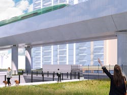 A rendering of the rail grade separation. A rendering of the rail grade separation.