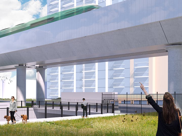 A rendering of the rail grade separation.