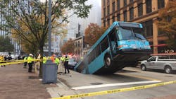 The Port Authority of Allegheny County bus dropped into the sinkhole while waiting at a red light on Oct. 28.