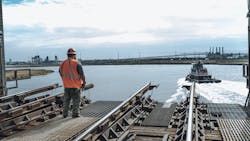 The Portal Bridge swings open to allow marine traffic to traverse the Hackensack River. The Portal Bridge swings open to allow marine traffic to traverse the Hackensack River.