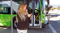 Omnitrans' audible turn signals are equipped with a strobe light that flashes in conjunction with the announcement. Omnitrans' audible turn signals are equipped with a strobe light that flashes in conjunction with the announcement.