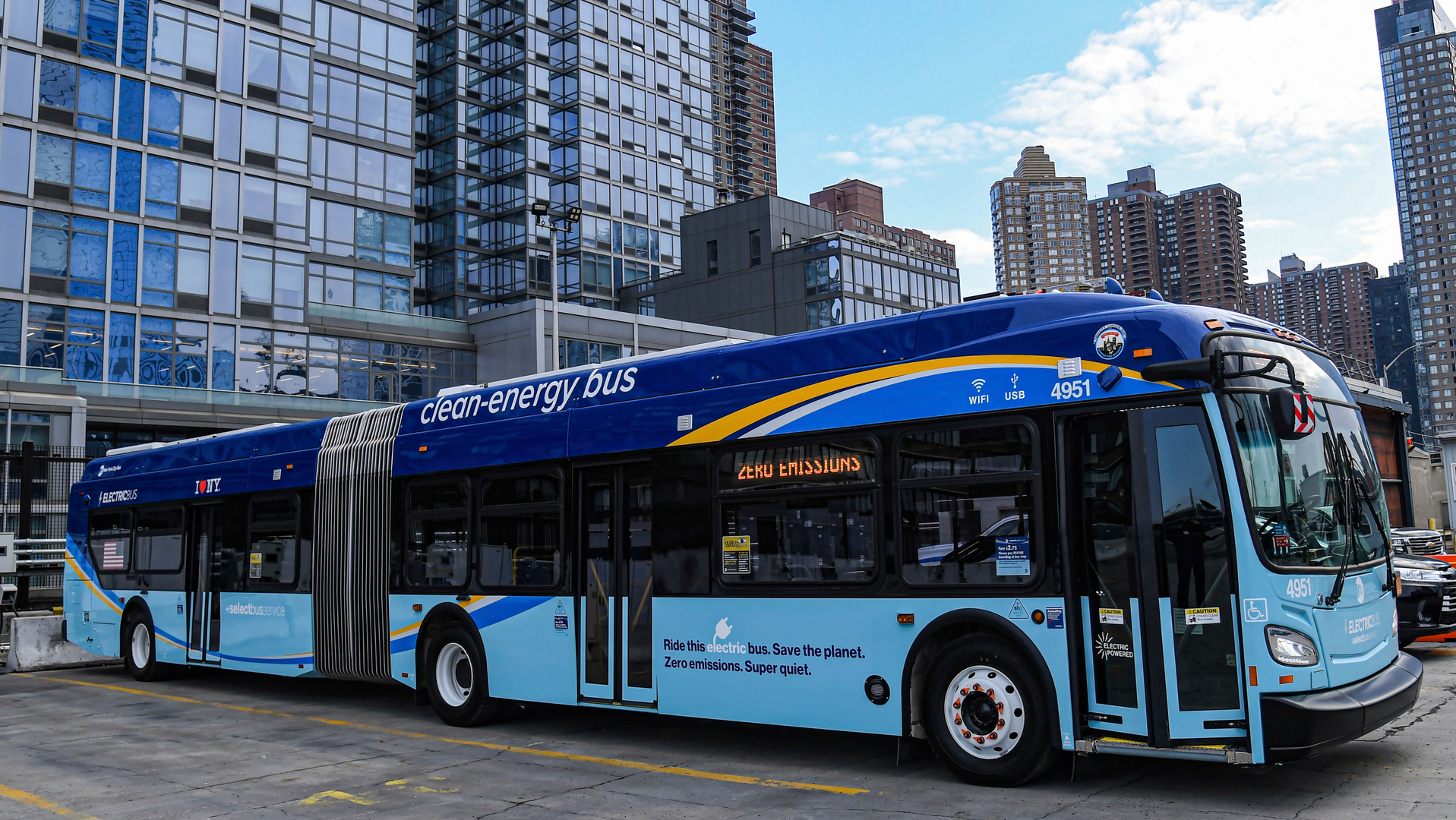 mta blue articulated bus
