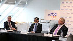 Left to right: GTAA Chair of the Board of Directors Doug Allingham, GTAA President and CEO Howard Eng and Ontario Premier Doug Ford discuss Union Station West. Left to right: GTAA Chair of the Board of Directors Doug Allingham, GTAA President and CEO Howard Eng and Ontario Premier Doug Ford discuss Union Station West.