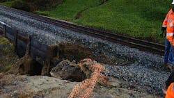 One of the most recent washouts experience on the main track at Del Mar Bluffs; this section of track has been repaired, but NCTD and SANDAG are requestings $100 million to further stabilize the track in this area. One of the most recent washouts experience on the main track at Del Mar Bluffs; this section of track has been repaired, but NCTD and SANDAG are requestings $100 million to further stabilize the track in this area.