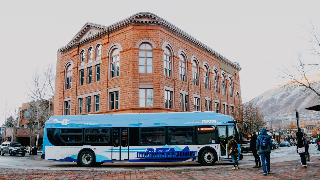 One of eight new battery-electric buses in operation on RFTA&apos;s system.