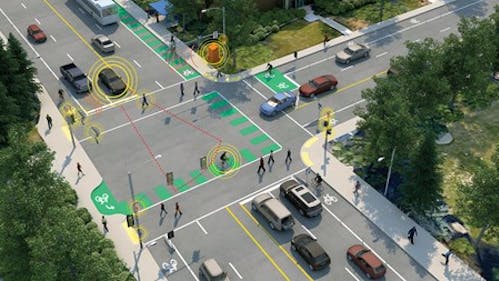 A rendering of a connected intersection.