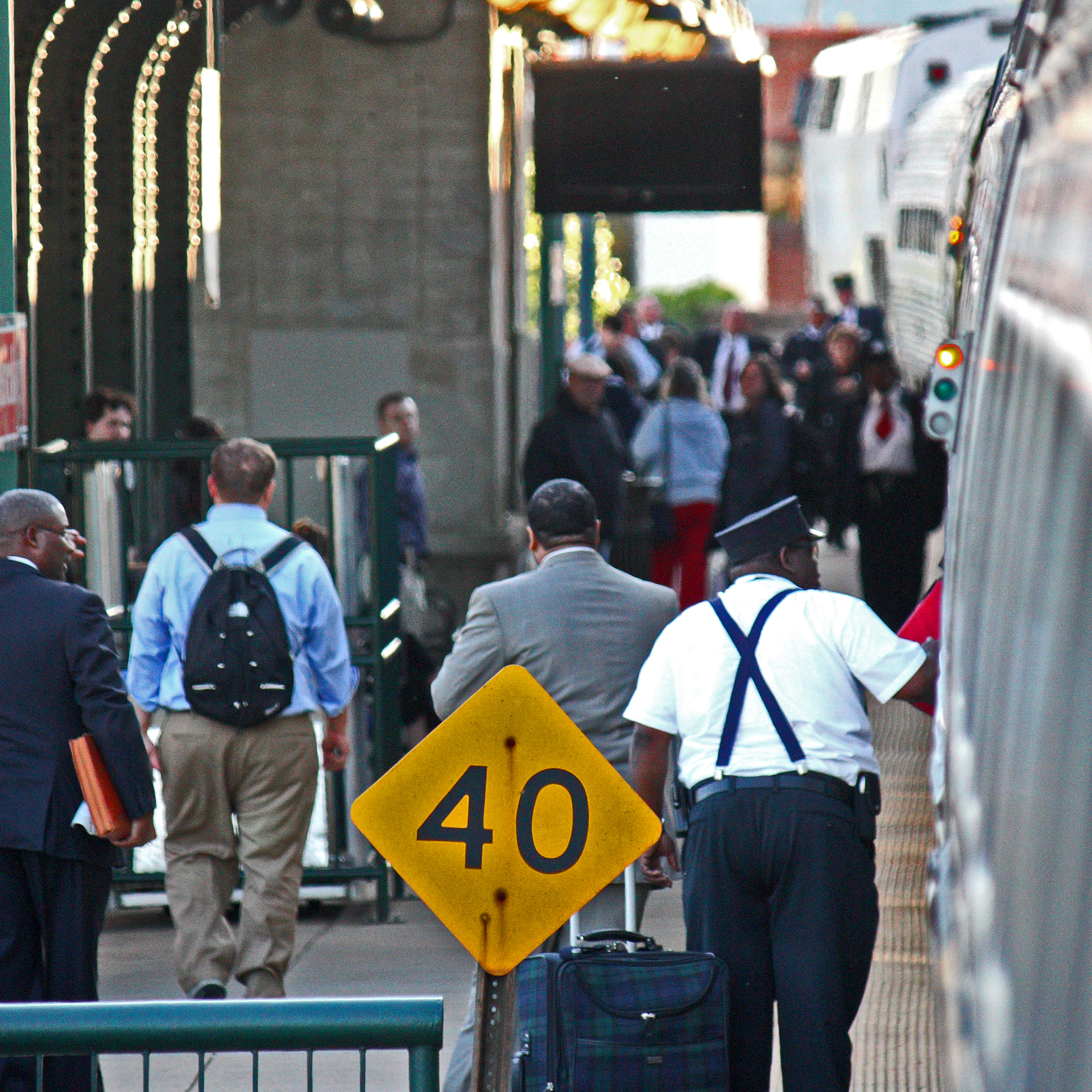 Passengers on/off boarding an Amtrak train in Fredericksburg, Va.