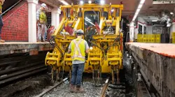 Tamping track on the MBTA's Red Line.