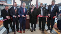 Officials cut the ribbon for a ceremonial opening of Platform C at Union Station in Springfield, Mass.