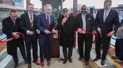 Officials cut the ribbon for a ceremonial opening of Platform C at Union Station in Springfield, Mass.