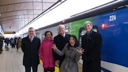 Officials celebrate the new trains beginning service on the Canada Line.