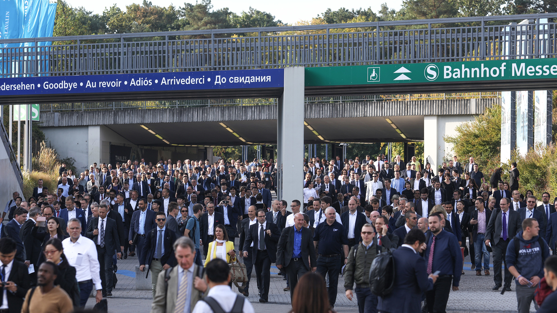 Attendees at the south entrance of the conference in 2018.