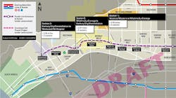 A map showing all three sections of the Westside Purple Line Extension project.
