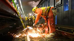 Crews perform track work at Haymarket Station.
