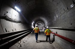Pictured is one of the new twin light-rail tunnels under downtown Los Angeles as seen summer 2019.